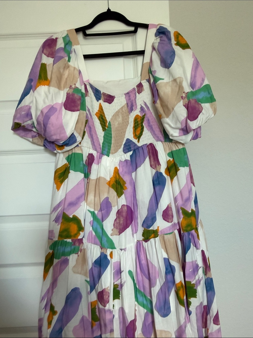 entro White Tiered Midi Dress with Multicolor Abstract Print - Picture 4 of 4